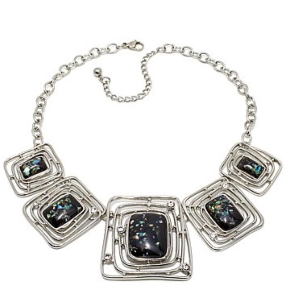 Stately Stainless Steel Enamel Collar Necklace
